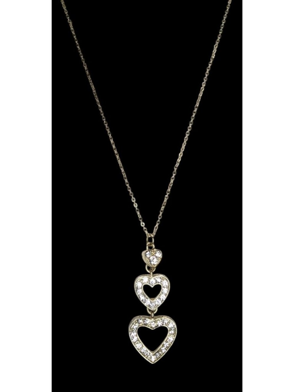 Coquette Romantic Glam Triple Heart Rhinestone Pendant Necklace